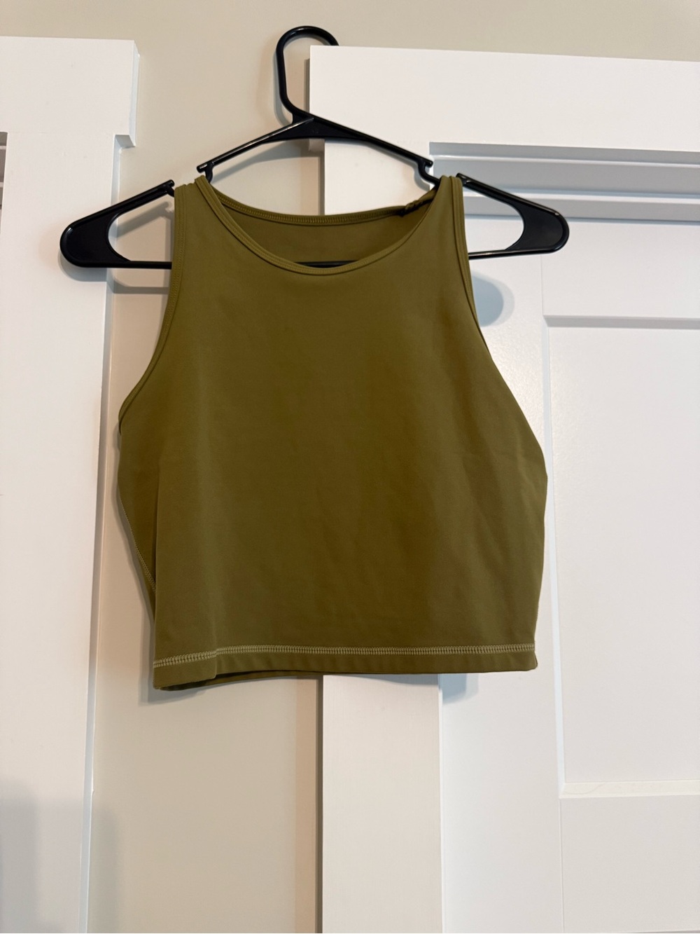 Cropped High-Neck Tank Top in Olive Green